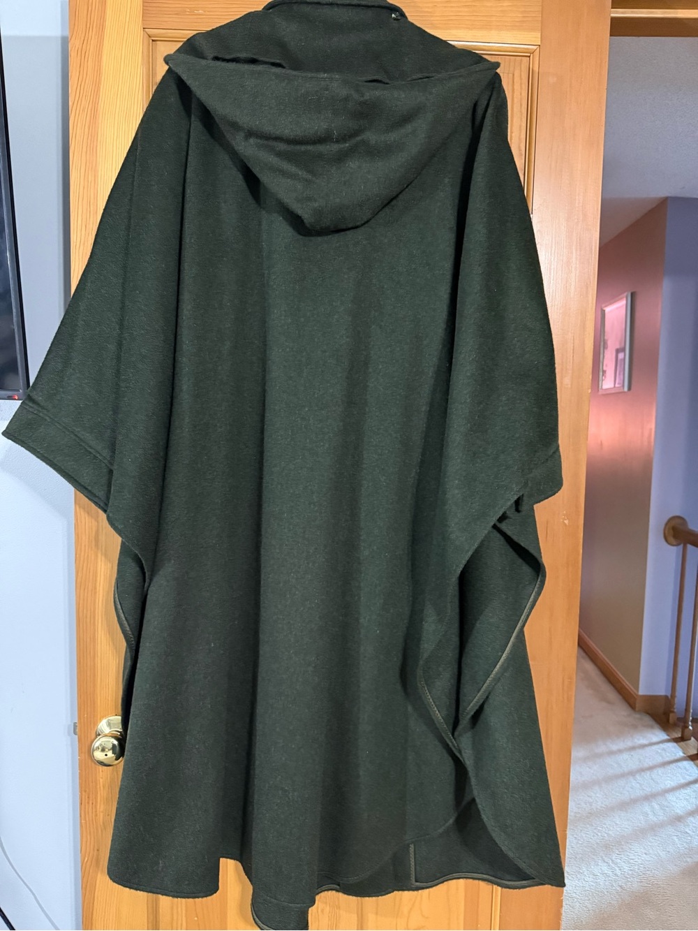 Tyroler Loden Wool Cape Poncho Size 46 Green Detachable Hood Austrian Alpine Coa - Picture 4 of 9